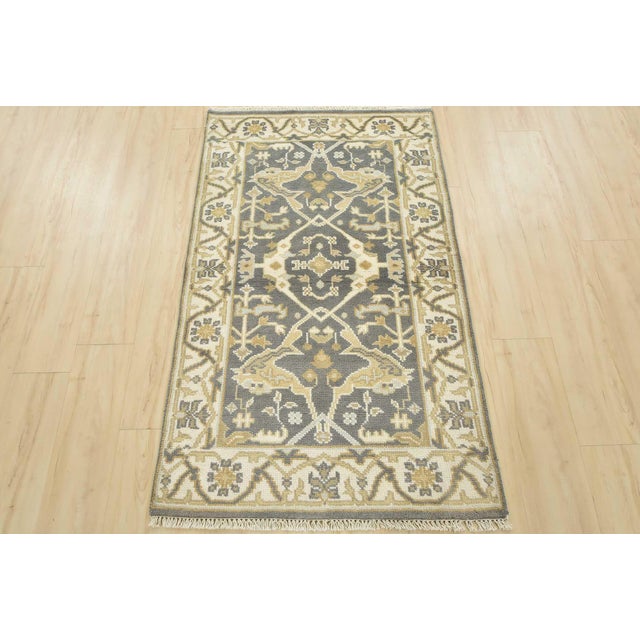 Tribal Oushak Rug 3’1” X 5’1” Gray Wool Tribal Hand-Knotted Oriental Carpet For Sale - Image 3 of 12