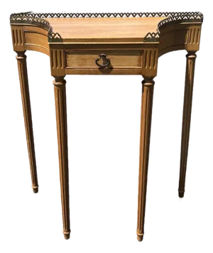 Vintage Louis XVI Style Mahogany Serpentine Console With Bronze Gallery