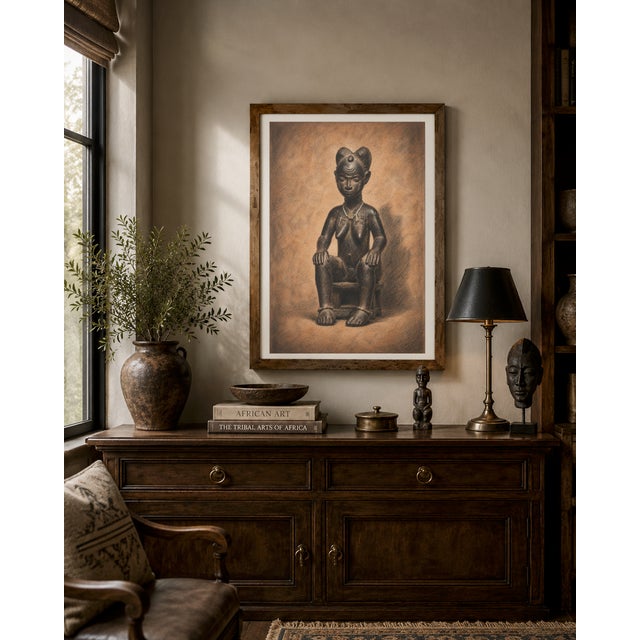 Paper Atelier Aria Lumae Baule Seated Female Figure Master of Ascher African Tribal Sculpture Drawing Fine Art Gallery Board Print 16 X 24 For Sale - Image 7 of 11