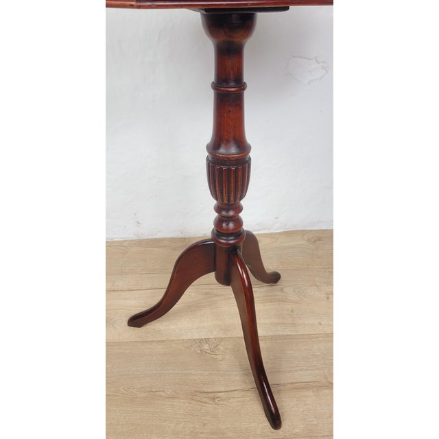 Brown Mid-Century Octagonal Tripod Side Table with Drawer, 1950 For Sale - Image 8 of 17