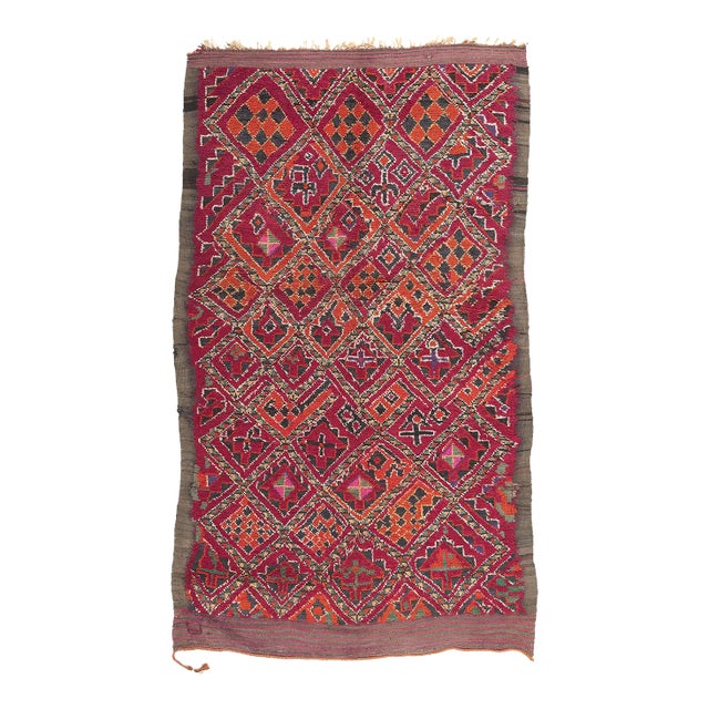 Vintage Red Taznakht Moroccan Rug - 05'08 X 09'07 For Sale