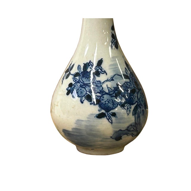 Ceramic Vintage Tiny Small Blue White Pear Shape Blue White Graphic Vase For Sale - Image 7 of 10
