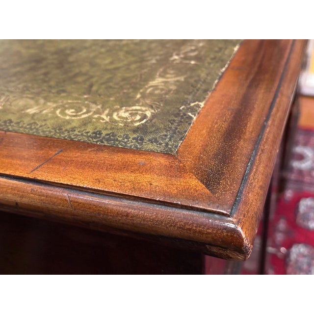 Antique Mahogany English Tooled Leather Top Partner Desk For Sale - Image 11 of 12