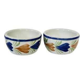 Pair of Quimper Individual Salt Cellars or Butter Pats For Sale