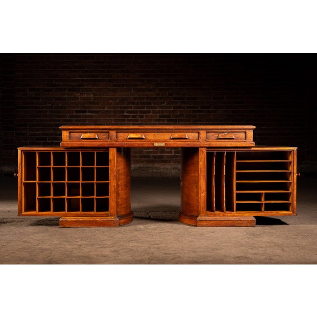 Antique Quarter-Sawn Oak Rotary Desk by Wooton For Sale - Image 4 of 15