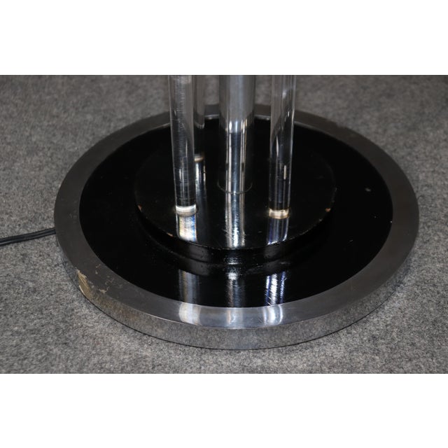 Chrome Unique Machine Age or Art Deco Glass and Chrome Lighted Pedestal Table For Sale - Image 8 of 11