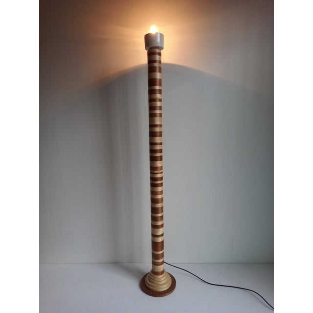 "Ionica" Floor Lamp by Pietro Meccani 2023 for Meccani Design. Flooring lamp in turned and inlaid wooden wood, upper part...