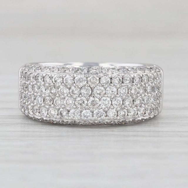 Metal 1.20ctw Pave Diamond Ring 14k White Gold Size 7.25 Wedding Anniversary Band For Sale - Image 7 of 8