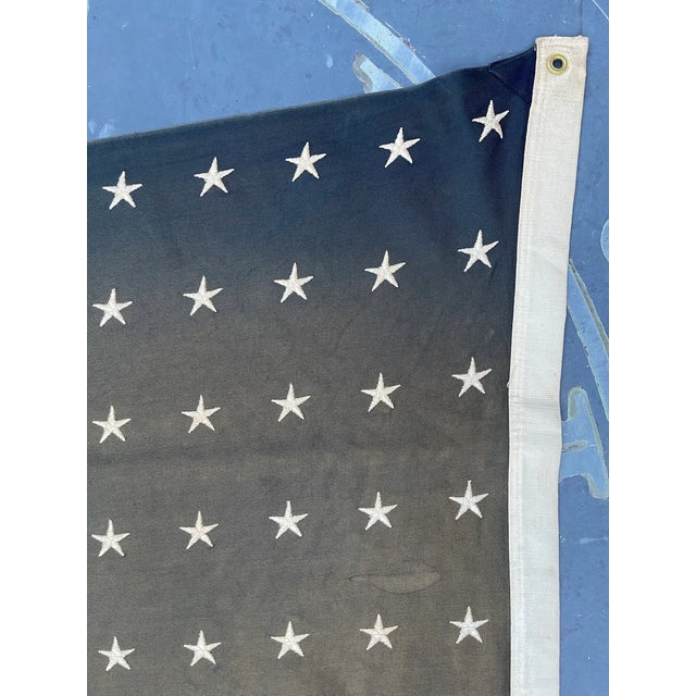 American Rare and Fine Antique American Flag 1920 Wool. 48 Star Beautifully Aged. Great Fade All Sewn Embroidered Stars 4x6 For Sale - Image 3 of 10