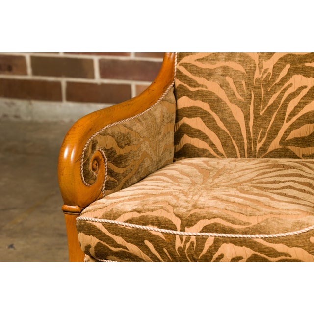 French French Walnut 19th Century Bergère Chairs with Carved Arms and Zebra Upholstery For Sale - Image 3 of 12