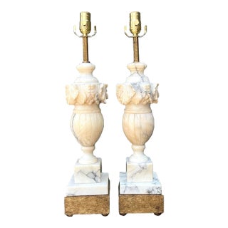 Vintage Carved Alabaster Leaves Lamps - A Pair For Sale
