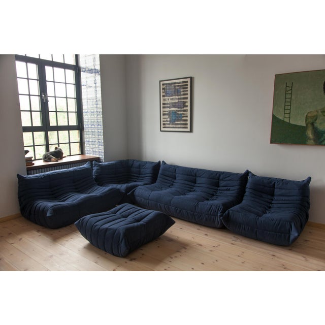 Blue Microfiber Togo Living Room by Michel Ducaroy for Ligne Roset, 1970, Set of 5 For Sale - Image 17 of 17