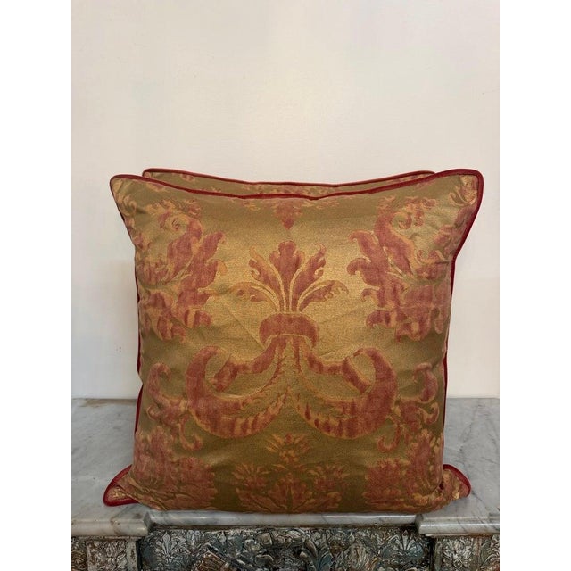 Early 21st Century Custom Mariano Fortuny Pillows in Antique Gold & Coral Damask For Sale - Image 5 of 16