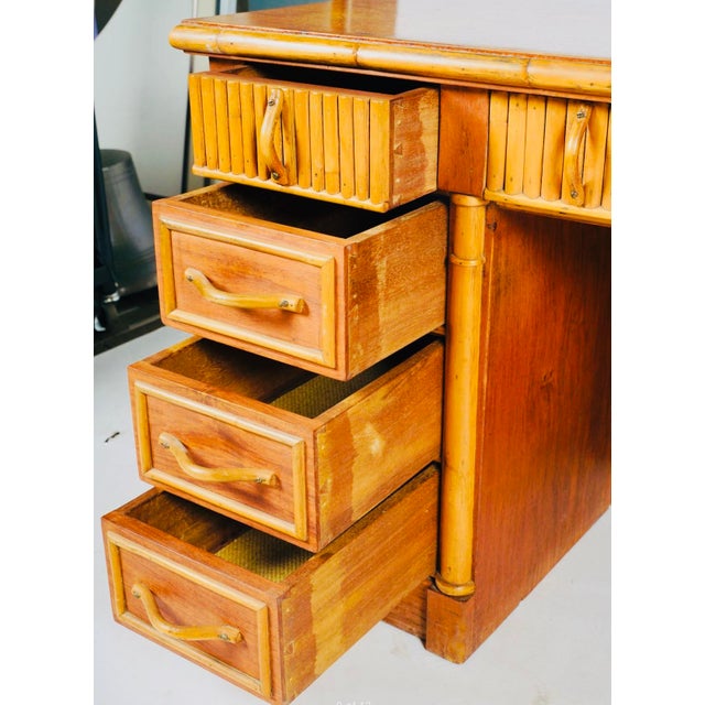 Camel Late 19th Century Aesthetic Movement Style Faux Bamboo Nine-Drawer Double Pedestal Desk For Sale - Image 8 of 9