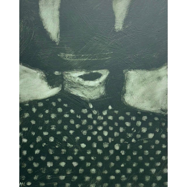 A moody, contemporary figurative painting by artist Hank Lumen, executed in acrylic on stretched canvas. The composition...