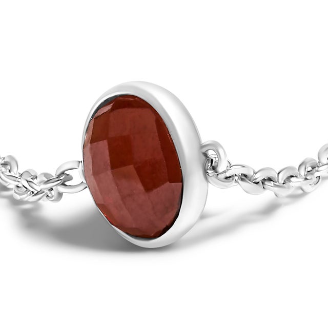 .925 Sterling Silver Bezel Set Red Garnet 5 Station Adjustable Bolo Bracelet For Sale - Image 4 of 7