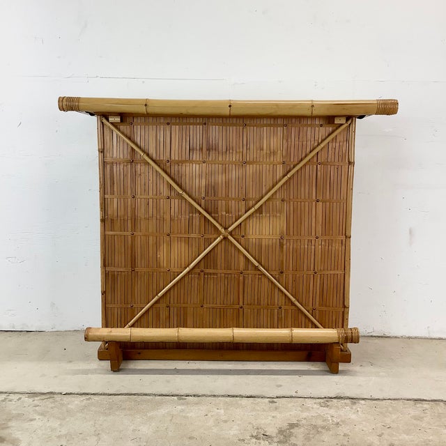 Vintage Bamboo & Woven Rattan Freestanding Dry Bar With Shelving For Sale - Image 17 of 17