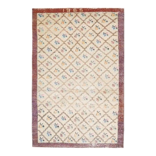 Vintage Turkish Oushak Handmade Wool Cotton Beige Area Rug For Sale