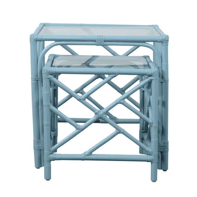 Not Yet Made - Made To Order Chippendale Nesting Tables - Pool Blue For Sale - Image 5 of 6
