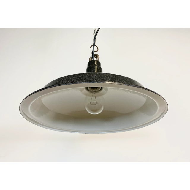 Metal Industrial Dark Gray Enamel Hanging Lamp, 1950s For Sale - Image 7 of 11
