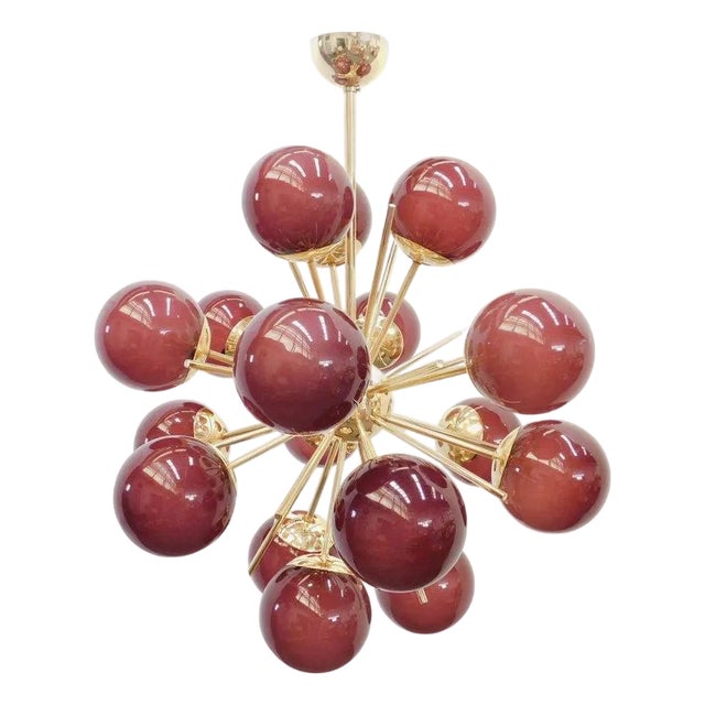 21st Century Diciotto Polished Brass Frosted Amethyst Murano Sputnik Chandelier by Fabio LTD For Sale