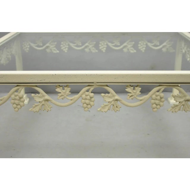 Victorian Vintage Woodard Style White Wrought Iron "Grapevine" Square Glass Coffee Table For Sale - Image 3 of 10