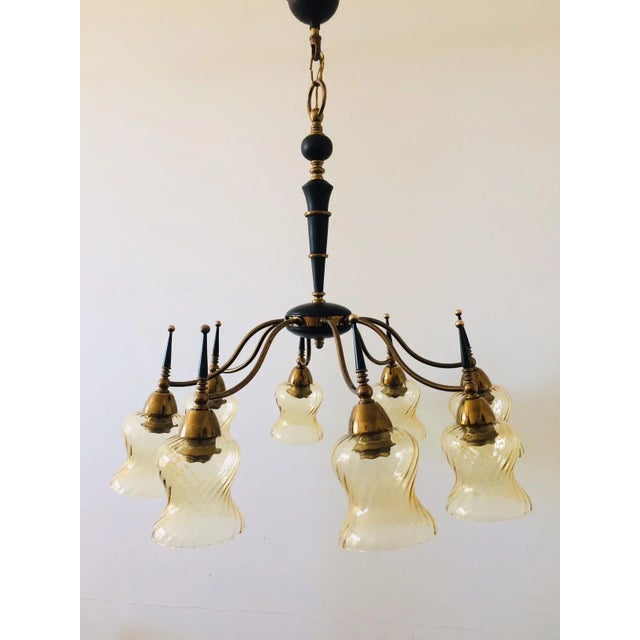 Atomic Age Design Brass and Glass Chandelier, 1950s For Sale - Image 14 of 16