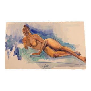 1990s Figurative Nude Watercolor Painting on Paper Signed Lynda Baldwin 10/25 For Sale