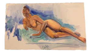 1990s Figurative Nude Watercolor Painting on Paper Signed Lynda Baldwin 10/25