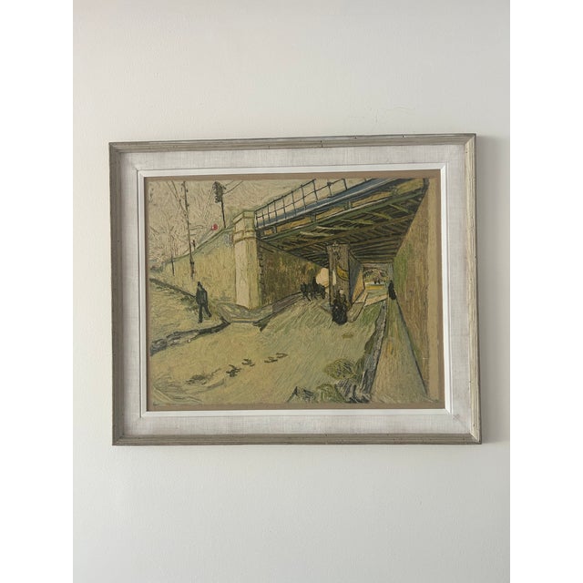 Framed Van Gogh Reproduction "Railway Bridge over Avenue Montmajour, Arles". Post-Impressionism. The painting depicts a...
