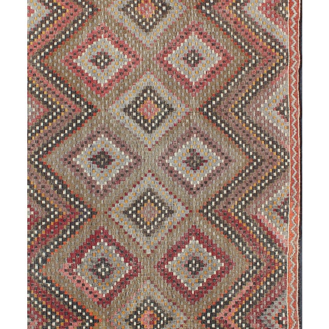 Vintage Turkish Embroidered Flat Weave With Diamond and Zig-Zag Pattern For Sale - Image 12 of 13