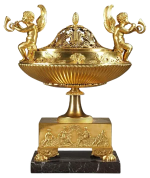 French Empire Centerpiece Perfume Burner in Gilt Bronze and Marble