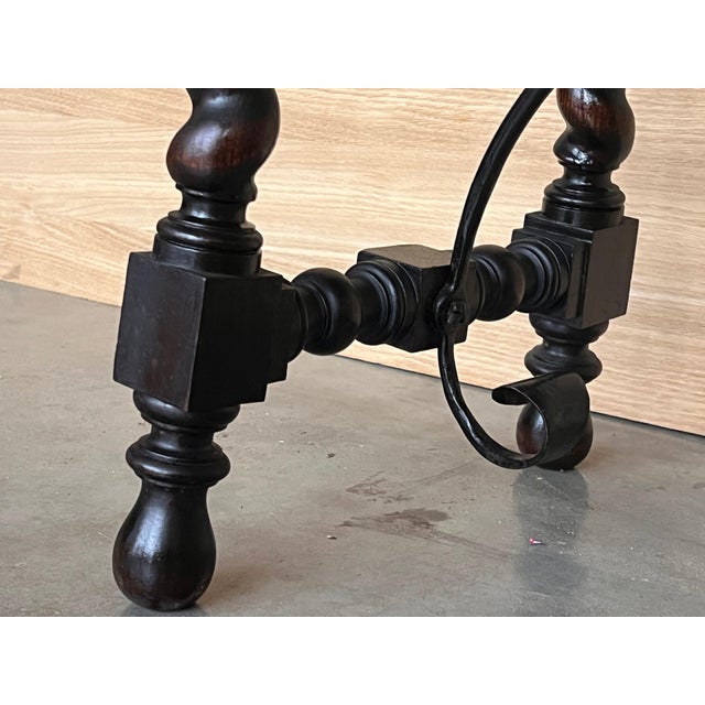 19th Spanish Side Table with Cared Turned Legs and Iron Stretcher For Sale - Image 14 of 18