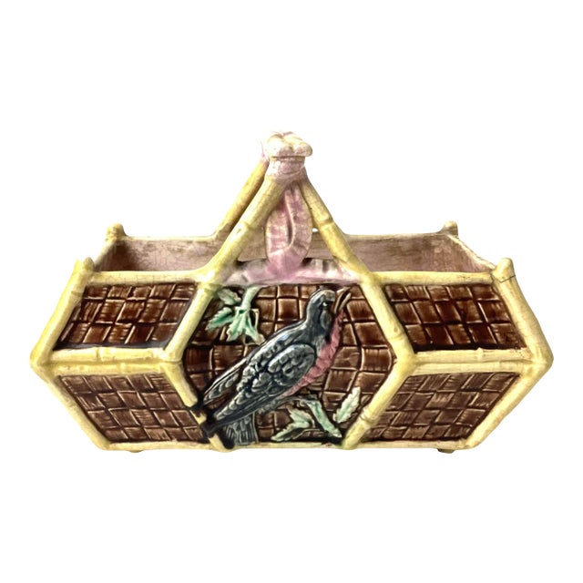 Late 19th Century Majolica Pottery Basket With Birds & Bees For Sale