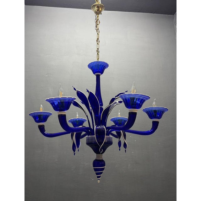 1980s Vintage Blue and White Murano Chandelier, Italy, 1980s For Sale - Image 5 of 15