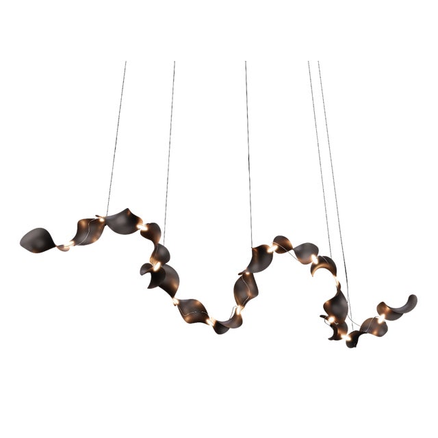 Dune 16 Curve Chandelier with Shades in Dark Bronze Metallic Tone by Daniel Becker for Moss Objects For Sale