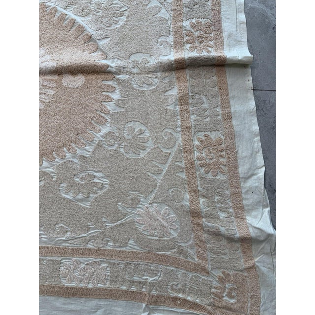Mid-Century Modern Mid 20th Century Tashkent Suzani Tablecloth 4'4'' X 4'4'' For Sale - Image 3 of 9