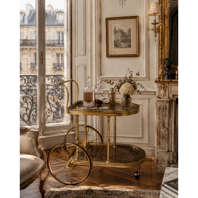Mid-Century Brass & Tortoise Bar Cart in the Style of Maison Jansen For Sale - Image 18 of 18
