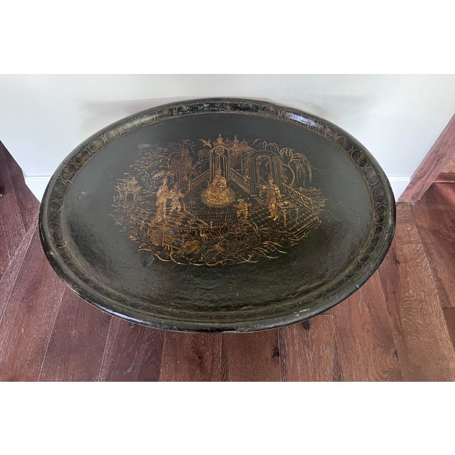 Antique Late 1800s English Chinoiserie Paper Mache Tray Table For Sale - Image 16 of 18