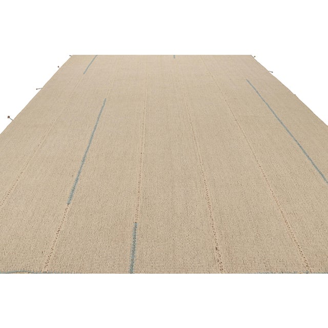2010s Rug & Kilim’s Oversized Kilim in Beige Textural Stripes and Blue Accents For Sale - Image 5 of 7