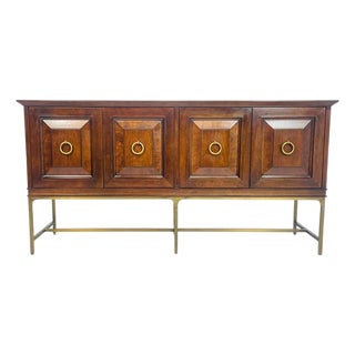 Walnut and Brass Credenza by Century Furniture, Made in the United States For Sale