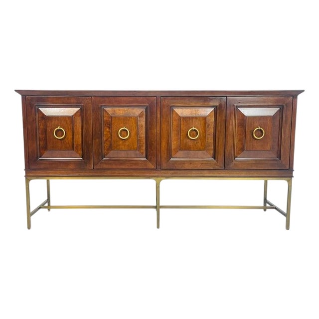 Walnut and Brass Credenza by Century Furniture, Made in the United States For Sale