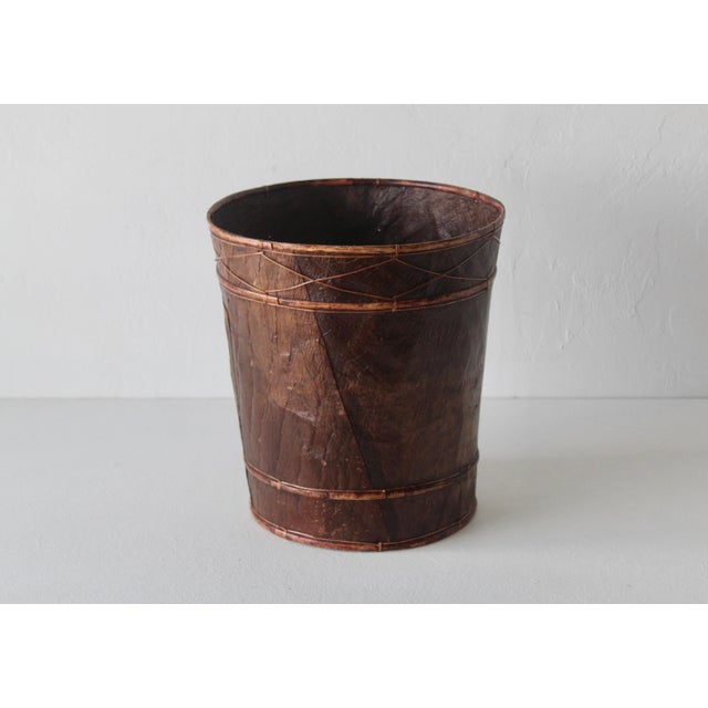 Traditional Vintage Handcrafted Burnt "Tortoise" Shell Bamboo Paper Wastebasket. For Sale - Image 3 of 11