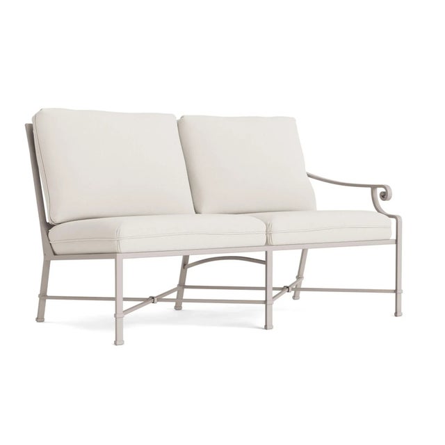 Brown Jordan Venetian Right Arm Loveseat, Dove frame with Fusion Natural fabric For Sale - Image 12 of 12