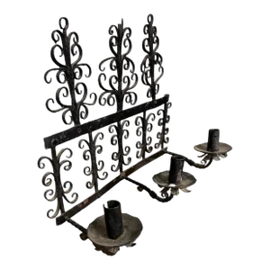 Late 19th Century Primitive Country Wall Hanging Triple Candelabra Candle Sconce Light