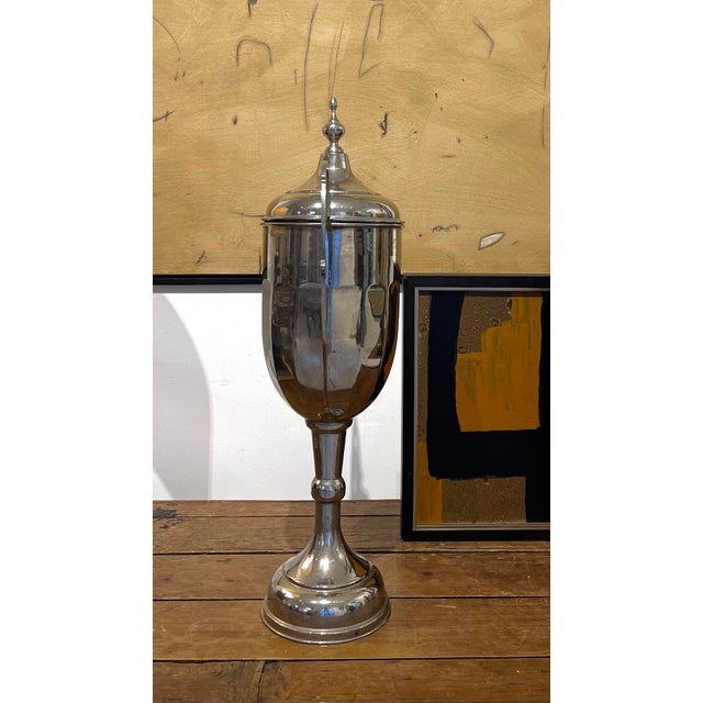 Large Vintage Silver Plate Trophy Urn With Lid, Sculptural Decorative Object For Sale - Image 6 of 7