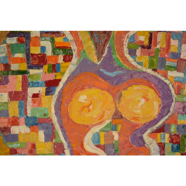 "On The Beach" - 1976 Original Textured Oil on Canvas Colorful abstract expressionist oil painting depicting the back of a...