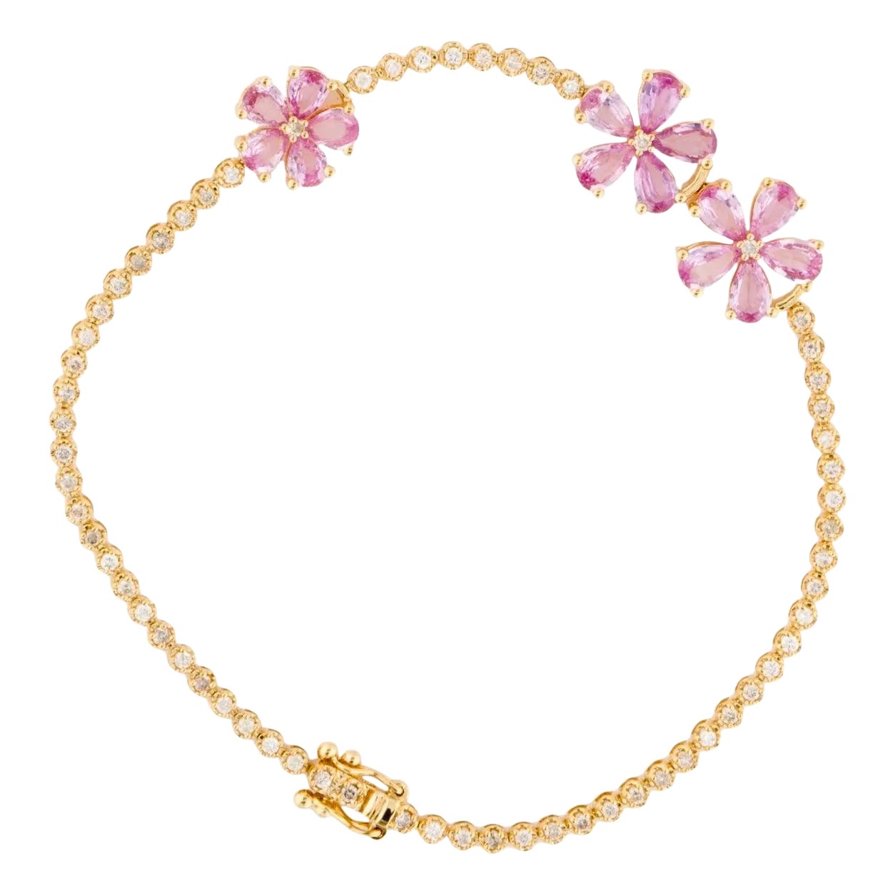 Nina Zhou Pink Sapphire Cherry Blossom Diamond Tennis Bracelet in