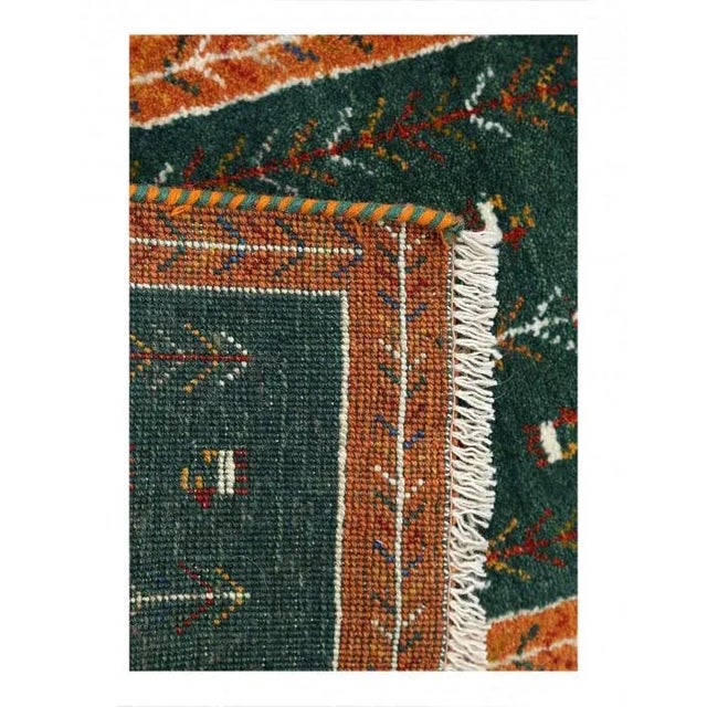 Pasargad DC Green Color Fine Hand Knotted Persian Gabbeh Runner For Sale - Image 4 of 4