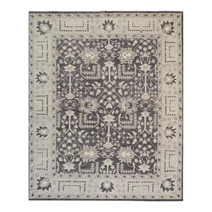 8x10 Gray Hand-Knotted Wool Floral Scepter Motifs Geometric Modern Carpet Rug